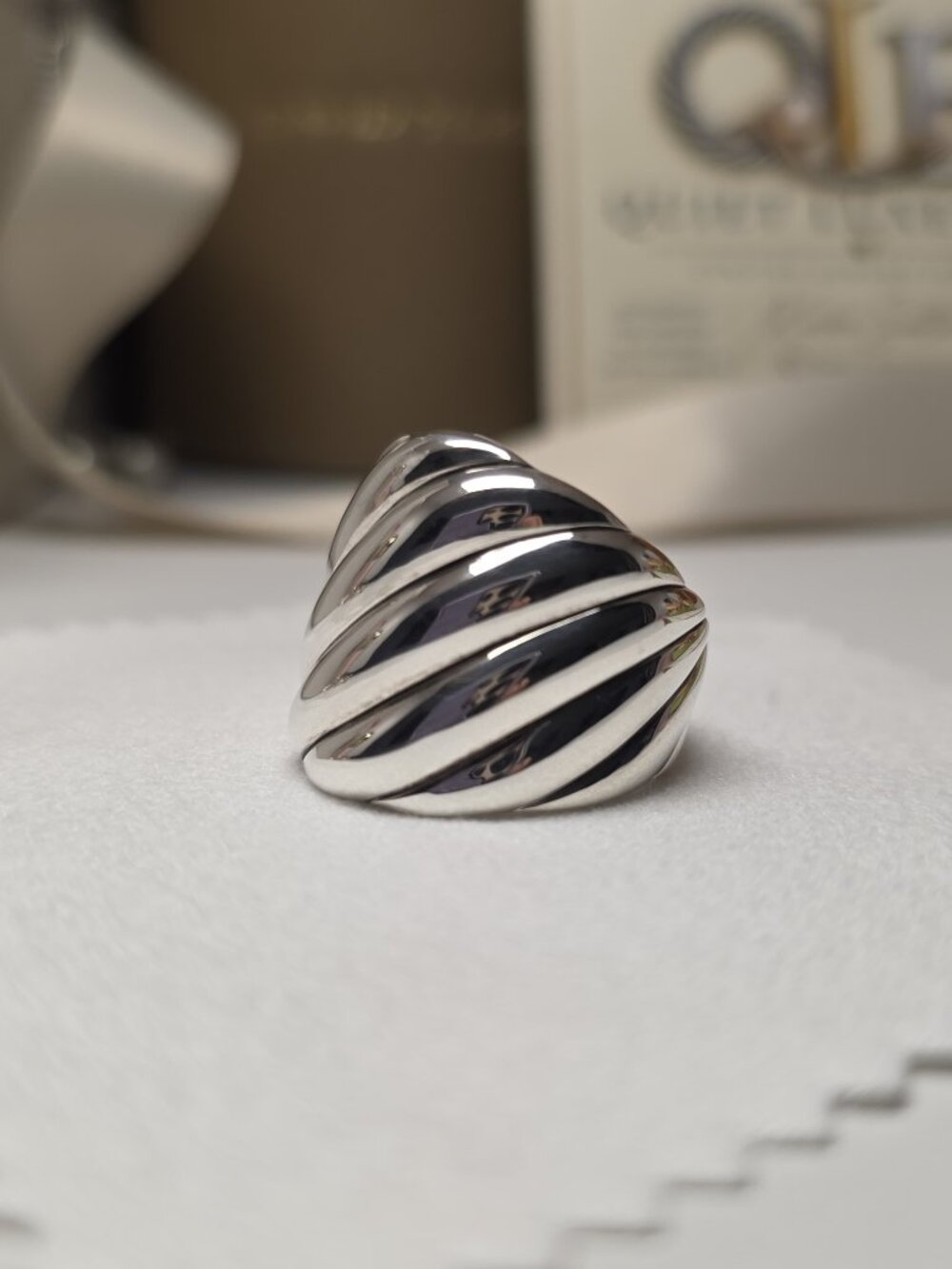 David Yurman Sculpted Cable Statement Ring 21mm Sterling Silver Size 7 - Picture 11 of 14